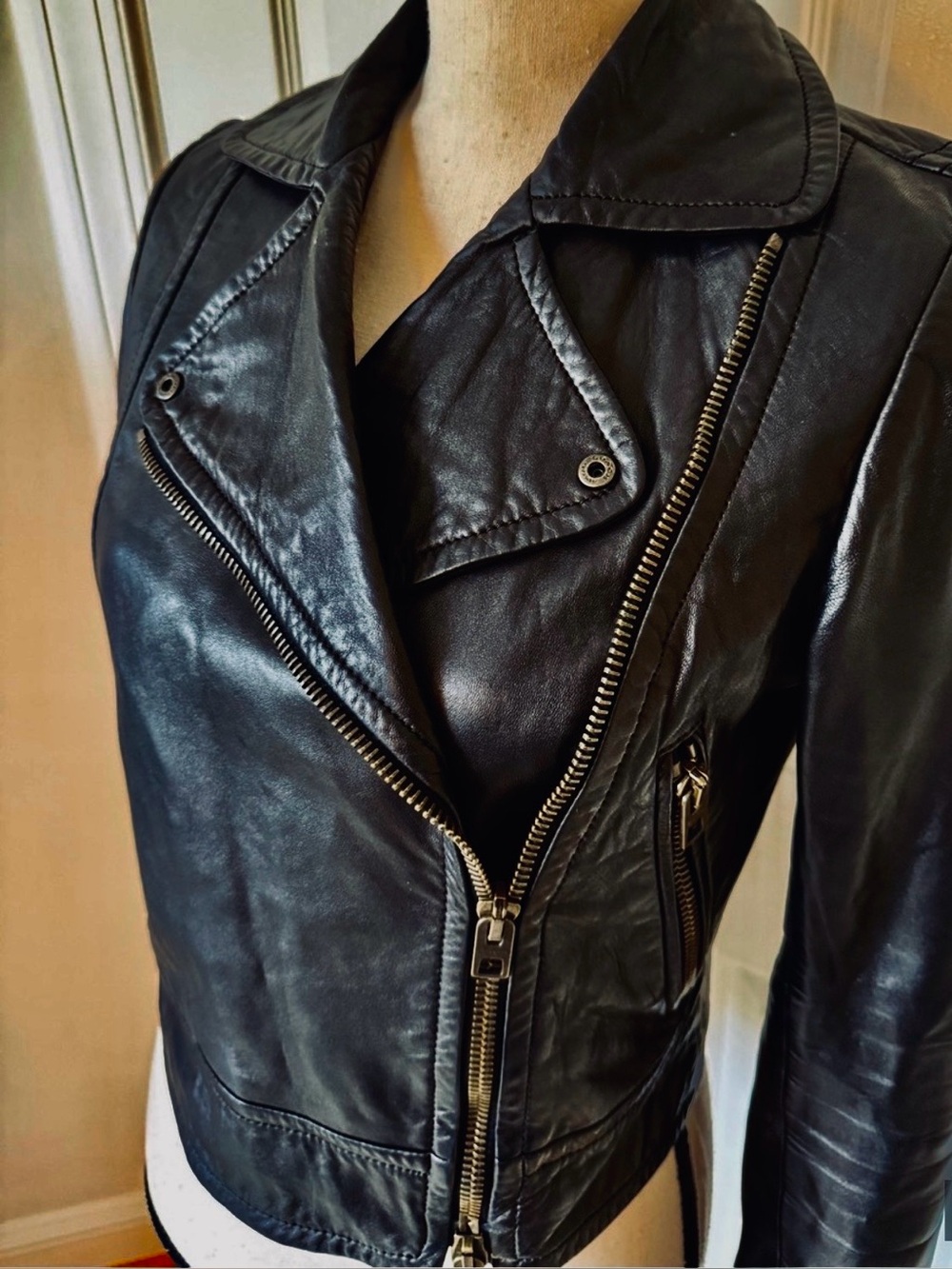 Coach $995 Lamb Leather Zippered Moto Jacket